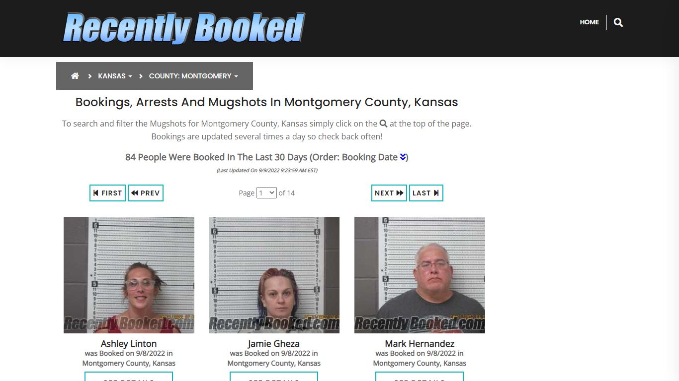 Recent bookings, Arrests, Mugshots in Montgomery County, Kansas