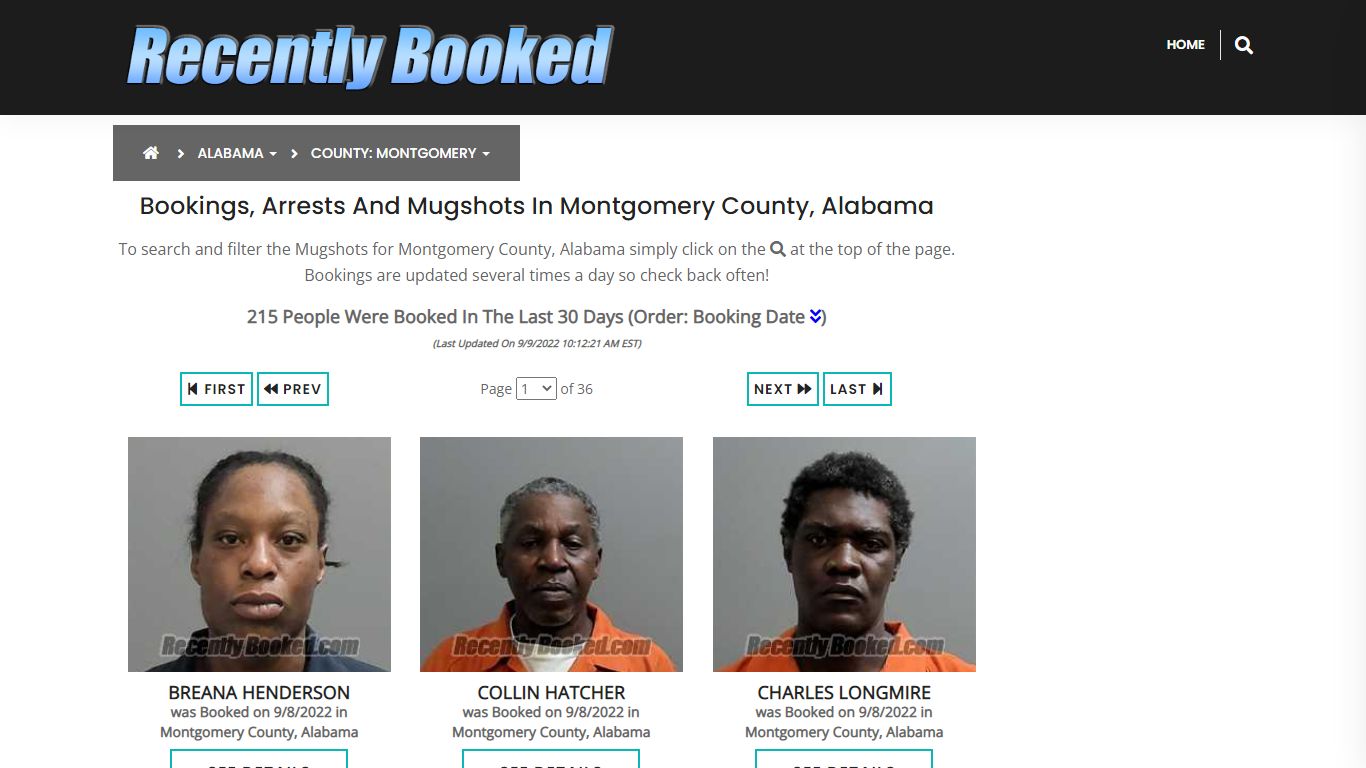 Bookings, Arrests and Mugshots in Montgomery County, Alabama