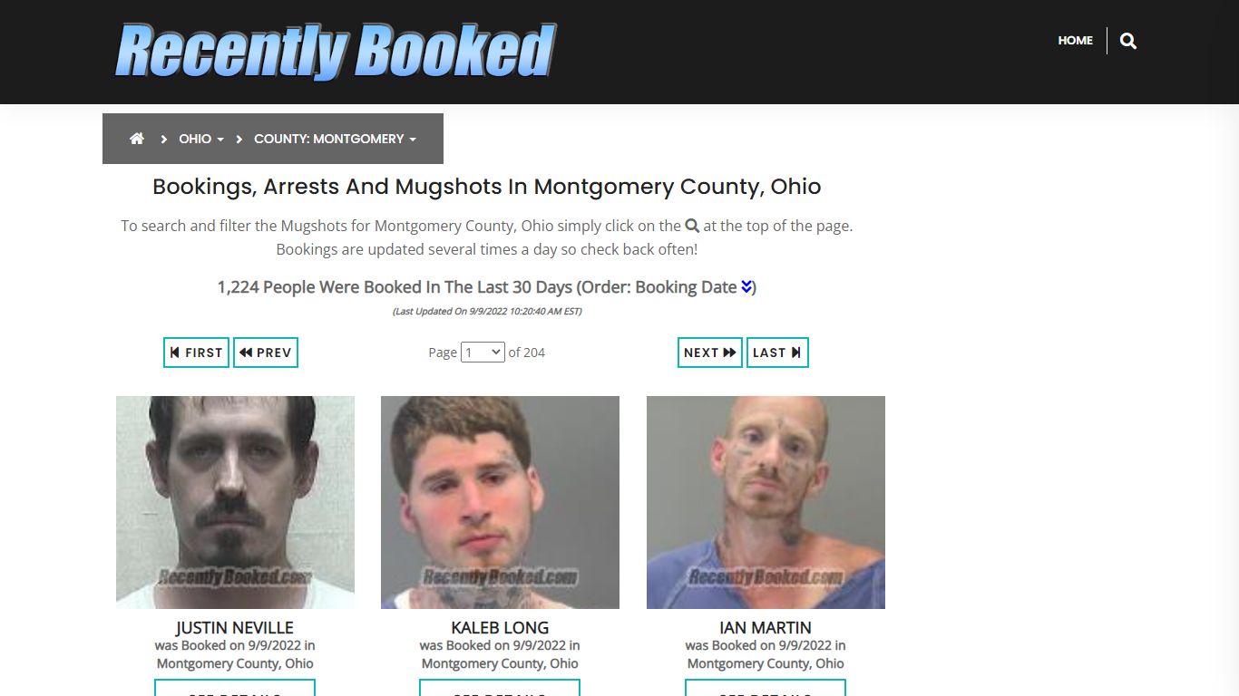 Bookings, Arrests and Mugshots in Montgomery County, Ohio